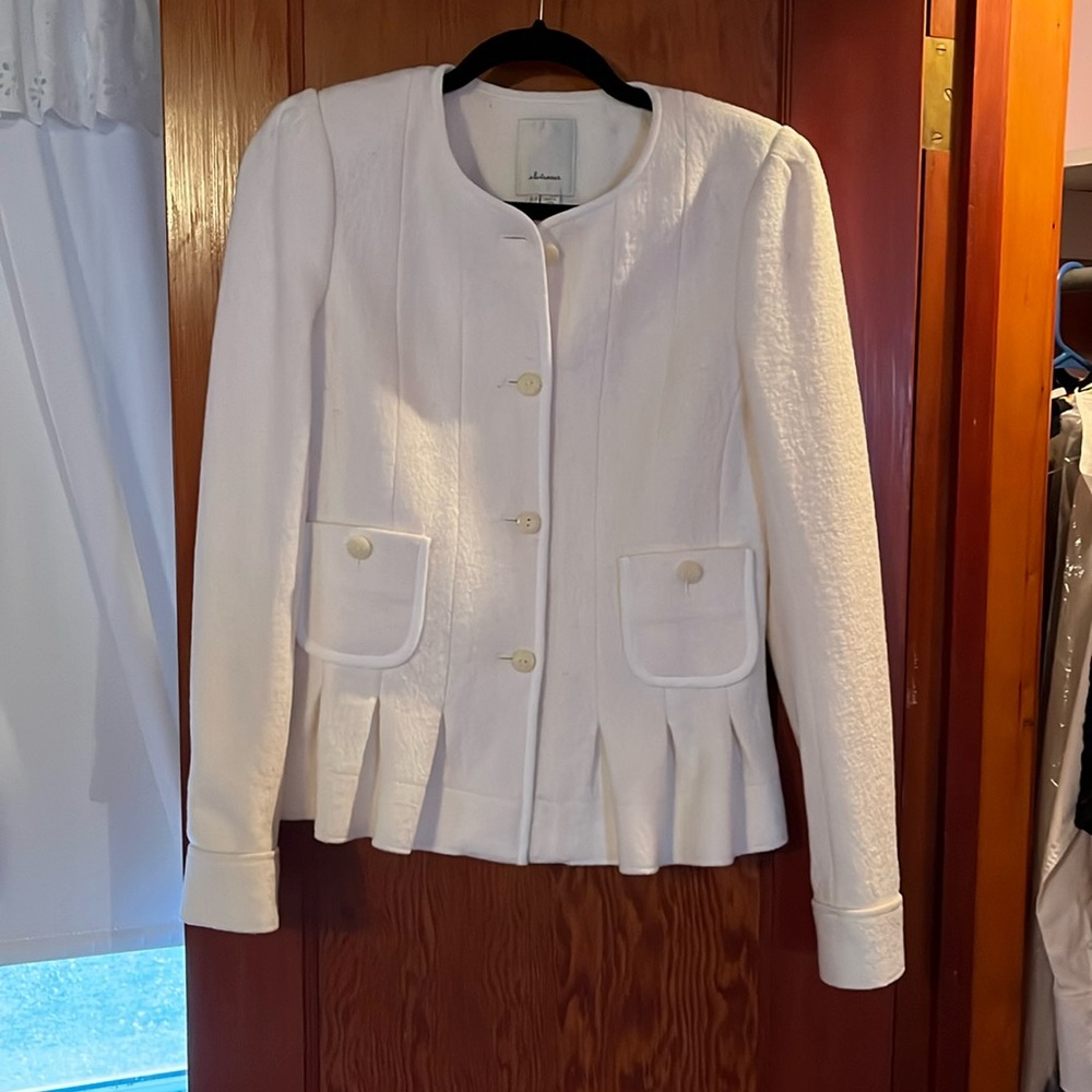 Elevenses Francie wool cream pleated blazer jacket with peplum design size 4